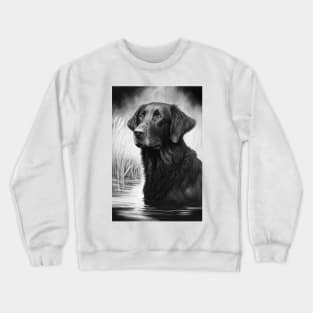 Flatcoated retriver black and white painting Crewneck Sweatshirt